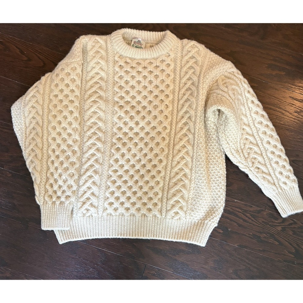 Vintage Bonner of Ireland Wool Fisherman Sweater Cream Aran Cable Knit Pullover